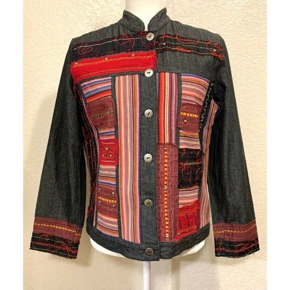 Vintage Jackets & Blazers - Multiples Vintage 90s Indie Embellished Black Jean Jacket